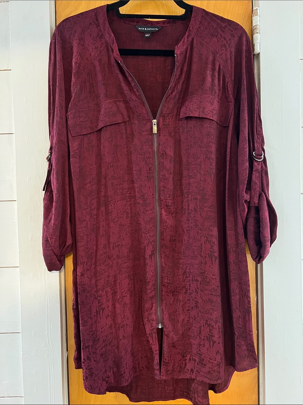 Rock and Republic Burgundy Zip-Front Tunic